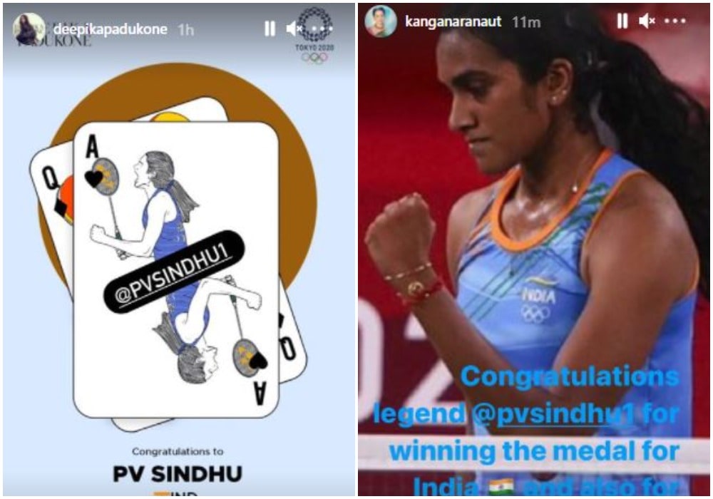 Kangana Ranaut and Deepika Padukone's posts on PV Sindhu.
