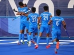 Tokyo 2020 Olympics: Hardik Singh of India celebrates with teammates after scoring. 