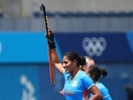 Tokyo 2020 Olympics - Hockey - Women - Quarterfinal - Australia v India - Oi Hockey Stadium, Tokyo, Japan - August 2, 2021. Gurjit Kaur of India celebrates after scoring.