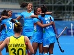 Tokyo 2020 Olympics - Hockey - Women - Quarterfinal - Australia v India - Oi Hockey Stadium, Tokyo, Japan - August 2, 2021. Players of India celebrate after winning their match. REUTERS/Kim Hong-Ji