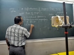 A teacher conducts an online class. The court said TV and radio channels can cater to needs of students who don’t have access to smart phones, laptops. (Photo by Uday Deolekar/HT Photo)