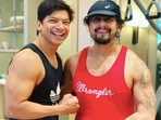 Sonu Nigam and Shaan pose together. Sonu Nigam and Shaan pose together.