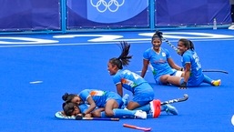 Tokyo: Indian players celebrate their victory against Australia during women's field hockey quarterfinal match at the 2020 Summer Olympics, in Tokyo, Monday, Aug. 2, 2021. India won 1-0, thus entering first-ever women's hockey Olympic semifinal.