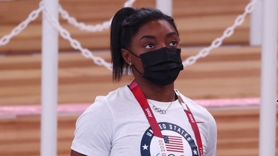 Simone Biles of the United States wearing a protective face mask (REUTERS)