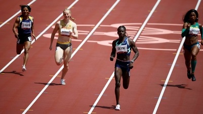 Tokyo 2020 Olympics - Athletics - Women's 200m - Round 1 - Olympic Stadium, Tokyo, Japan - August 2, 2021. Dutee Chand of India, Jessica-Bianca Wessolly of Germany, Aminatou Seyni of Niger and Vitoria Cristina Rosa of Brazil in action during Heat 4 REUTERS/Phil Noble (REUTERS)