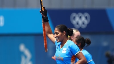Tokyo 2020 Olympics - Hockey - Women - Quarterfinal - Australia v India - Oi Hockey Stadium, Tokyo, Japan - August 2, 2021. Gurjit Kaur of India celebrates after scoring. (REUTERS)
