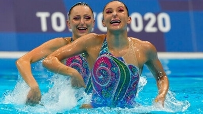 Emily Rogers and Amie Thompson, of Australia compete in the Duet Free Routine Preliminary at the Tokyo Aquatics Centre at the 2020 Summer Olympics, Monday, Aug. 2, 2021, in Tokyo, Japan. (AP Photo/Dmitri Lovetsky) (AP) Emily Rogers and Amie Thompson, of Australia compete in the Duet Free Routine Preliminary at the Tokyo Aquatics Centre at the 2020 Summer Olympics, Monday, Aug. 2, 2021, in Tokyo, Japan. (AP Photo/Dmitri Lovetsky) (AP)