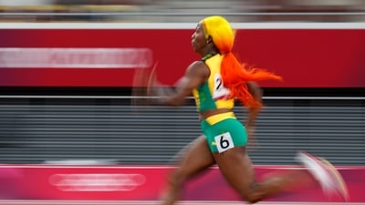 Shelly-Ann Fraser-Pryce, of Jamaica, competes in a women's 200-meter semifinal at the 2020 Summer Olympics, Monday, Aug. 2, 2021, in Tokyo. (AP Photo/David J. Phillip) (AP) Shelly-Ann Fraser-Pryce, of Jamaica, competes in a women's 200-meter semifinal at the 2020 Summer Olympics, Monday, Aug. 2, 2021, in Tokyo. (AP Photo/David J. Phillip) (AP)
