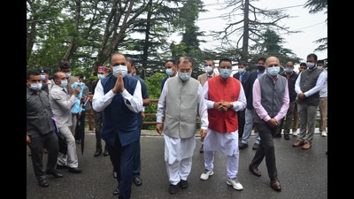 Himachal Pradesh chief minister Jai Ram Thakur arrive to attend the first day of the monsoon session of Vidhan Sabha in Shimla on Monday. (Deepak Sansta/HT) Himachal Pradesh chief minister Jai Ram Thakur arrive to attend the first day of the monsoon session of Vidhan Sabha in Shimla on Monday. (Deepak Sansta/HT)