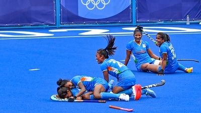 Tokyo: Indian players celebrate their victory against Australia during women's field hockey quarterfinal match at the 2020 Summer Olympics, in Tokyo, Monday, Aug. 2, 2021. India won 1-0, thus entering first-ever women's hockey Olympic semifinal. (PTI Photo/Gurinder Osan)(PTI08_02_2021_000132A) (PTI) Tokyo: Indian players celebrate their victory against Australia during women's field hockey quarterfinal match at the 2020 Summer Olympics, in Tokyo, Monday, Aug. 2, 2021. India won 1-0, thus entering first-ever women's hockey Olympic semifinal. (PTI Photo/Gurinder Osan)(PTI08_02_2021_000132A) (PTI)