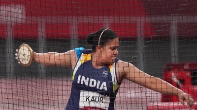 India's Kamalpreet Kaur participates in the women's discus throw final event at Tokyo Olympics 2020 (PTI)