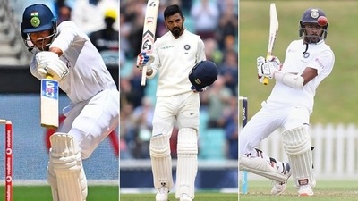 Indian openers Mayank Agarwal (L), KL Rahul (centre) and Abhimanyu Easwaran (R) (HT Collage)