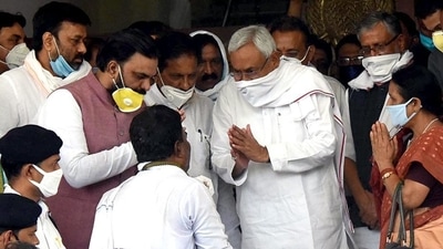 Bihar BJP leader Samrat Chaudhary (with yellow mask) with chief minister Nitish Kumar in Patna (ANI File Photo) Bihar BJP leader Samrat Chaudhary (with yellow mask) with chief minister Nitish Kumar in Patna (ANI File Photo)