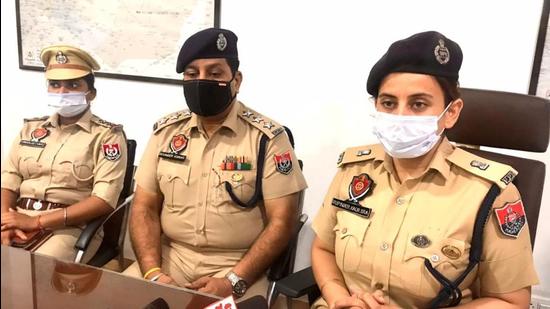 ADCP Rupinder Kaur Sra giving details about the arrests in Ludhiana on Monday. (HT Photo)