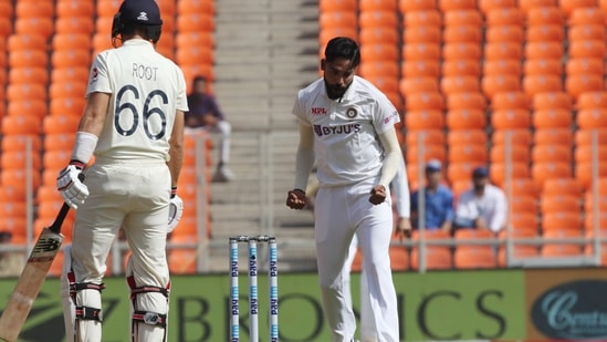 India's Mohammad Siraj celebrates the dismissal of England's Joe Root: File photo(BCCI / Twitter)