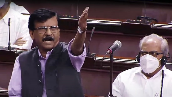 Shiv Sena MP Sanjay Raut speaks in Rajya Sabha during the Monsoon session of Parliament, in New Delhi on Tuesday. (ANI Photo/ RSTV)