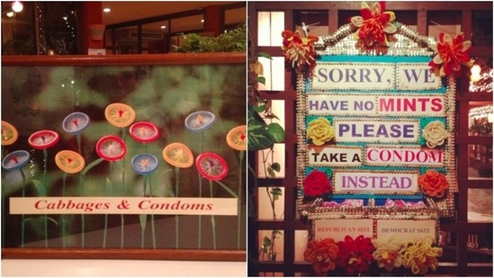 Cabbages and Condoms (Bangkok, Thailand): This condom themed Thai restaurant in Bangkok might sound weird at first but their intention isn't to make dinners awkward but to raise awareness to promote a better understanding and acceptance of family planning.(Instagram/@cabbagesandcondoms)