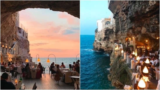 Grotta Palazzese, Polignano a Mare (Puglia, Italy): This excludive restaurant is installed in a cave at the seaside in Apulia, Italy. (Instagram/@italianlandscapes/@viajandoparaitalia)