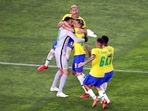 Tokyo Olympics: Reinier of Brazil celebrates scoring the winning penalty during a penalty shootout with teammates