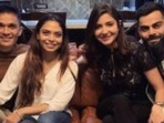 Anushka Sharma and Virat Kohli with Sunil Chhetri and his wife Sonam Bhattacharya.