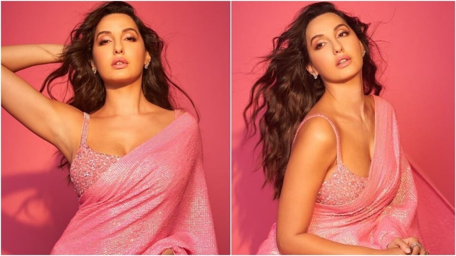 Nora Fatehi in pink sequin saree and bralette will make your heart skip a  beat