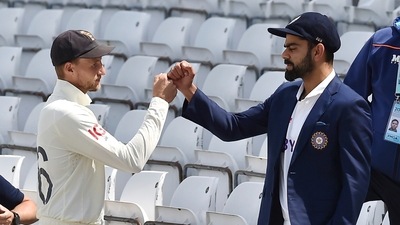 England captain Joe Root, left, and India captain Virat Kohli meet prior to the first Test (AP) England captain Joe Root, left, and India captain Virat Kohli meet prior to the first Test (AP)