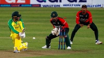 Australia's Moises Henriques gets bowled by Bangladesh's Shakib Al Hasan (REUTERS)