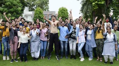 Class-10 students of BCM Senior Secondary School, Shastri Nagar, in a jubilant mood after results were declared on Tuesday. (GURPREET SINGH/HT) Class-10 students of BCM Senior Secondary School, Shastri Nagar, in a jubilant mood after results were declared on Tuesday. (GURPREET SINGH/HT)