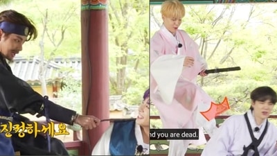 BTS members V, Jungkook, Jimin and Suga from Run BTS episode 145. BTS members V, Jungkook, Jimin and Suga from Run BTS episode 145.