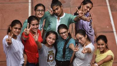 New Delhi, India - August 03, 2021: Students of Class 10th celebrate after CBSE class 10 results were announced, at St Thomas School, Mandir Marg in New Delhi, India, on Tuesday, August 03, 2021. (Photo by Sanchit Khanna/ Hindustan Times) New Delhi, India - August 03, 2021: Students of Class 10th celebrate after CBSE class 10 results were announced, at St Thomas School, Mandir Marg in New Delhi, India, on Tuesday, August 03, 2021. (Photo by Sanchit Khanna/ Hindustan Times)