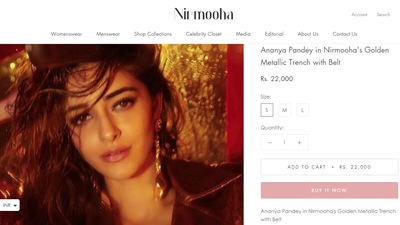 The golden metallic trench that Ananya Panday donned originally costs  <span class='webrupee'>₹</span>22k on the Nirmooha brand's website. (nirmohafashionhouse.com)