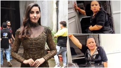 Bharti Singh and Nora Fatehi were shooting for Dance Deewane. Bharti Singh and Nora Fatehi were shooting for Dance Deewane.
