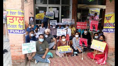Doctors during a protest at the civil hospital in Bathinda on Tuesday. Doctors during a protest at the civil hospital in Bathinda on Tuesday.