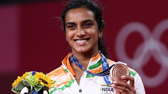 P.V. Sindhu with her medal