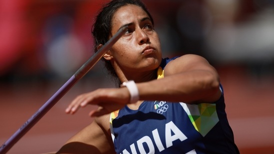 Annu Rani of India in action during the women's javelin throw qualification round in 2020 Tokyo Olympics on August 3. Rani could not qualify for the women's javelin throw final finishing 14th with a farthest throw of 54.04m.(Kai Pfaffenbach / REUTERS)
