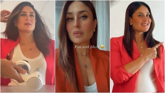 Kareena Kapoor aces monotone look in <span class='webrupee'>?</span>10k red blazer and pants in new video(Instagram/@tanghavri, @kareenakapoorkhan)