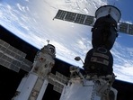 The Nauka (Science) Multipurpose Laboratory Module is seen docked to the International Space Station (ISS) next to next to Soyuz MS-18 spacecraft on July 29, 2021.(via REUTERS)