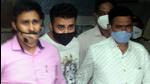 Raj Kundra (C) being taken to the Esplanade court as he was arrested in the pornography-related case Mumbai, on July 23. (File photo) Raj Kundra (C) being taken to the Esplanade court as he was arrested in the pornography-related case Mumbai, on July 23. (File photo)