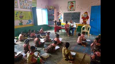 A school in Sonbhadra before it got benches for children. (File photo) A school in Sonbhadra before it got benches for children. (File photo)