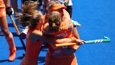 Tokyo 2020 Olympics - Hockey - Women - Semifinal - Netherlands v Britain - Oi Hockey Stadium, Tokyo, Japan - August 4, 2021. Players of the Netherlands celebrate after winning their match. (REUTERS)