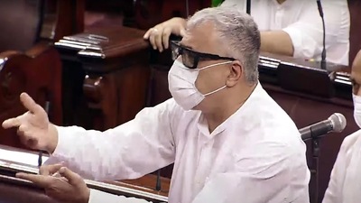 Trinamool Congress MP Derek O'Brien speaks in Rajya Sabha during the monsoon session of Parliament, on Monday. (ANI Photo)