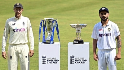 England Skipper Joe Root along with India's Skipper Virat Kohli pose with the trophy ahead of 1st first test match between India and England, at Trent Bridge in Nottingham on Tuesday. (ANI Photo) England Skipper Joe Root along with India's Skipper Virat Kohli pose with the trophy ahead of 1st first test match between India and England, at Trent Bridge in Nottingham on Tuesday. (ANI Photo)
