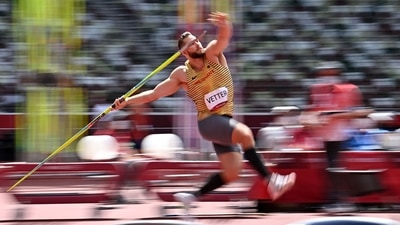 Germany's Johannes Vetter competes in the men's javelin throw qualification during the Tokyo 2020 Olympic Games at the Olympic Stadium in Tokyo on August 4, 2021. (Photo by Ben STANSALL / AFP) (AFP) Germany's Johannes Vetter competes in the men's javelin throw qualification during the Tokyo 2020 Olympic Games at the Olympic Stadium in Tokyo on August 4, 2021. (Photo by Ben STANSALL / AFP) (AFP)