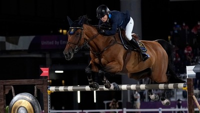Sweden's Malin Baryard-Johnsson, riding H&M Indiana, competes during the equestrian jumping individual final at Equestrian Park in Tokyo at the 2020 Summer Olympics, Wednesday, Aug. 4, 2021, in Tokyo, Japan. (AP Photo/Carolyn Kaster) (AP) Sweden's Malin Baryard-Johnsson, riding H&M Indiana, competes during the equestrian jumping individual final at Equestrian Park in Tokyo at the 2020 Summer Olympics, Wednesday, Aug. 4, 2021, in Tokyo, Japan. (AP Photo/Carolyn Kaster) (AP)