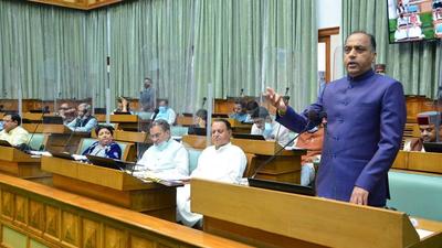 Himachal chief minister Jai Ram Thakur addressing the assembly during the monsoon session on Wednesday. (HT PHOTO)