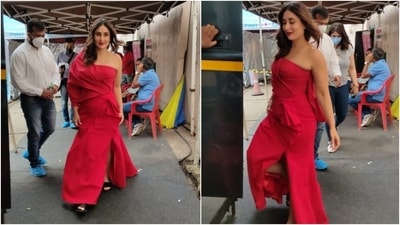 The risque knee-high slit and the fitted silhouette of her ensemble took things up by a notch. She teamed the look with minimal accessories and strappy footwear. (Varinder Chawla) The risque knee-high slit and the fitted silhouette of her ensemble took things up by a notch. She teamed the look with minimal accessories and strappy footwear. (Varinder Chawla)