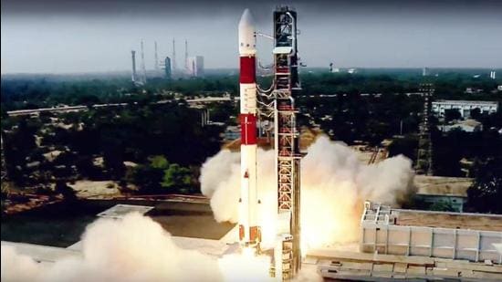 ISRO's PSLV-C51 carrying Amazonia-1 and 18 other satellites lifts off from Satish Dhawan Space Centre in Sriharikota on February 28. (ANI)