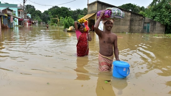 West Bengal chief minister Mamata Banerjee is likely to conduct an aerial survey of the flood-hit regions of Howrah and Hooghly districts in south Bengal on July 4, even as the meteorological department has warned of more rain on Wednesday.(ANI)