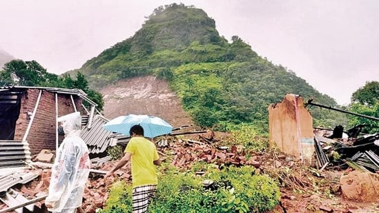 A view of the landslide at Taliye village near Mahad in Maharashtra.(HT File Photo)
