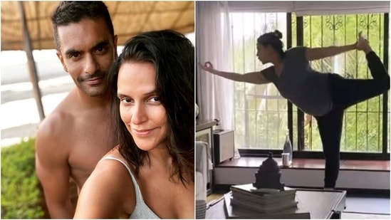 Mommy-to-be Neha Dhupia does Natarajasana in a new post shared by Angad Bedi | Health - Hindustan Times